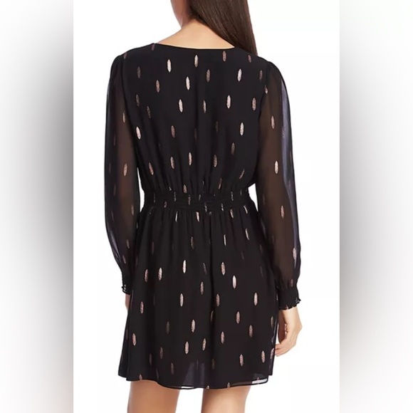 1. State Black Smocked Metallic Print Mini Dress.  Sz M - Picture 3 of 10